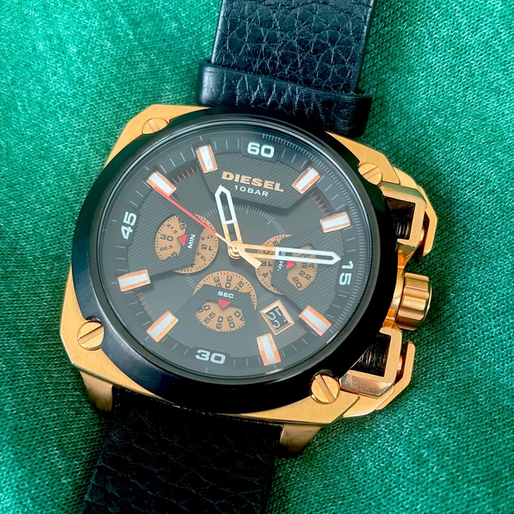 BAMF Chronograph Black Dial Black Leather Men's Watch